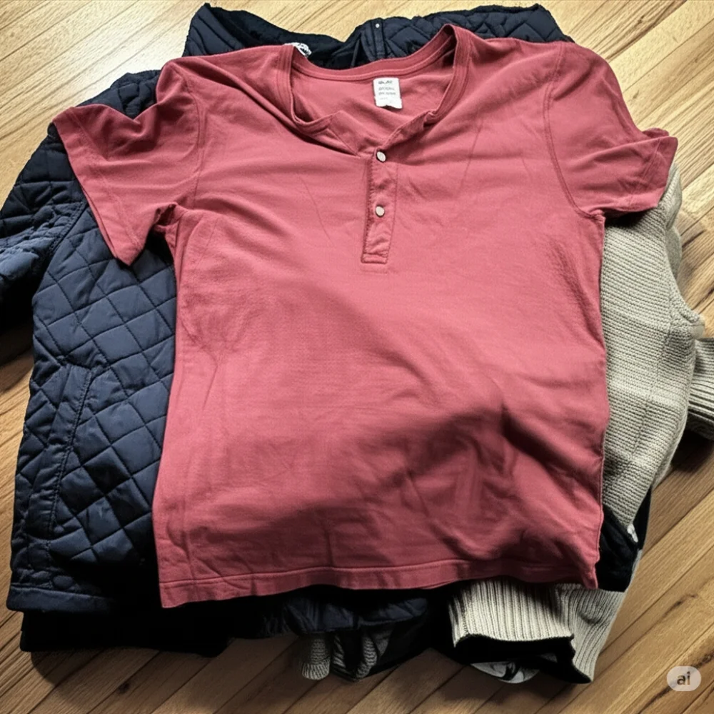 Vintage Soft Cotton J. Crew Men's Brick Red Henley Shirt